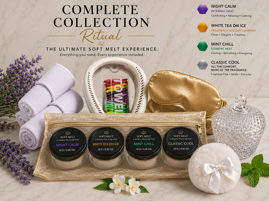 All Four 4oz Scents+ 3 cool towel + 14 pocket towels+ neck fan+ soft melt lifestyle jar +2 Xl puffs+ gold sleep mask + gold bag
