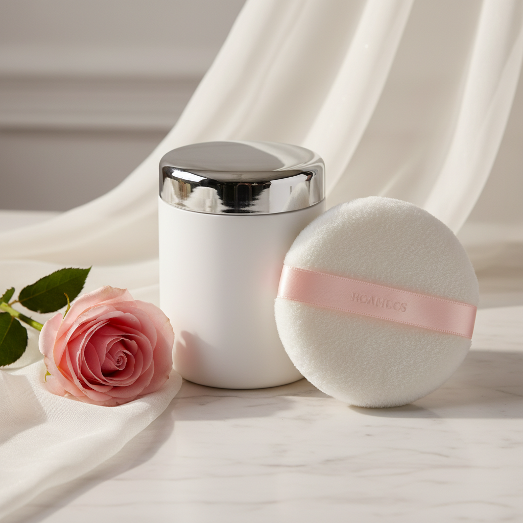 Soft Melt refillable powder jar with large ultra-soft powder puff